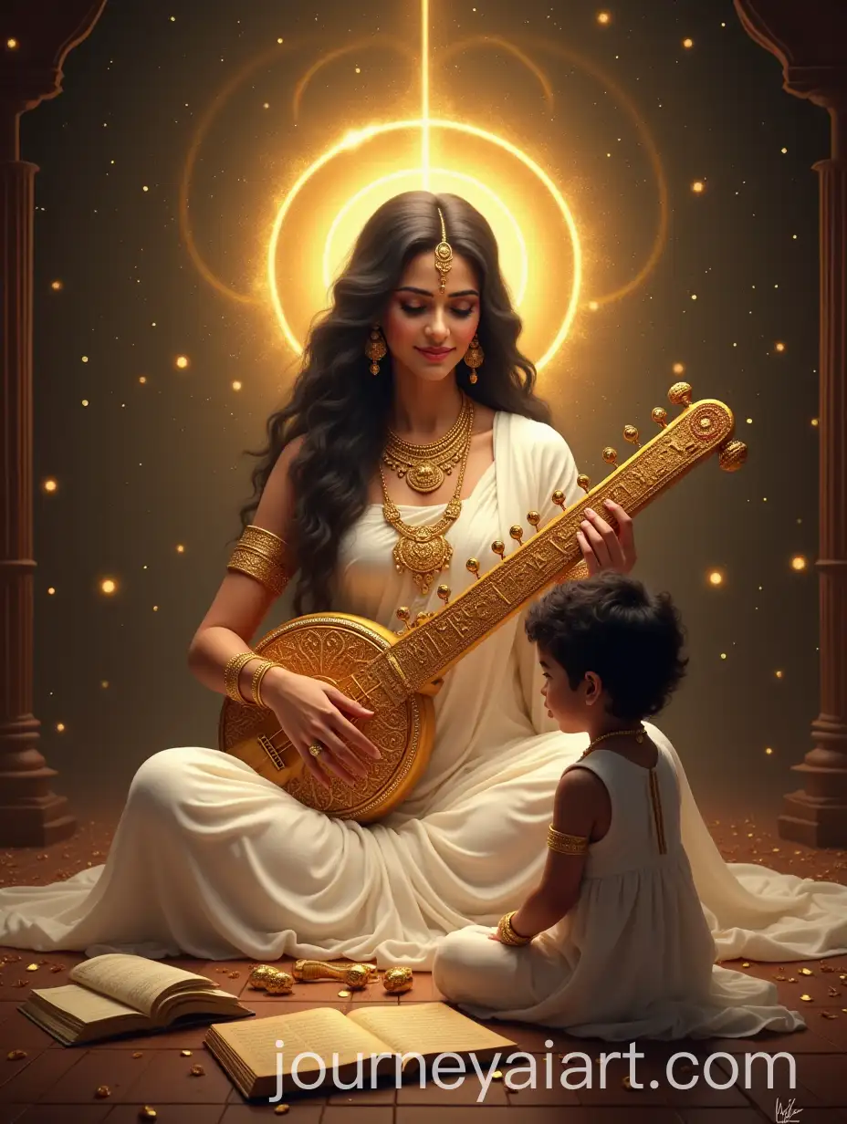 Celestial-Goddess-Bestowing-Divine-Wisdom-with-Golden-Veena-in-Cosmic-Setting