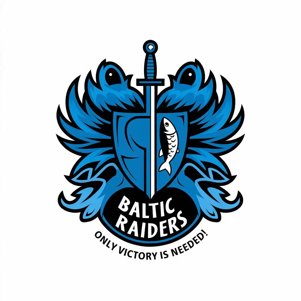 LOGO Design For Baltic Raiders Blue Coat of Arms with Shield Sword and Fish