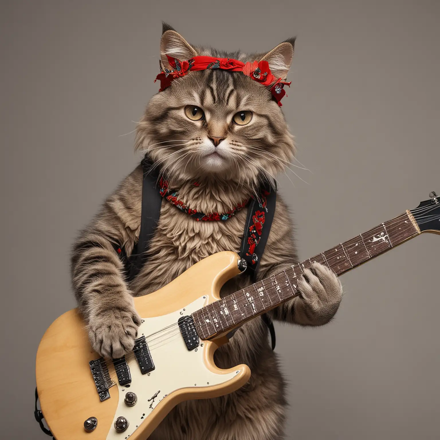 Cat Playing Electric Guitar with Headband