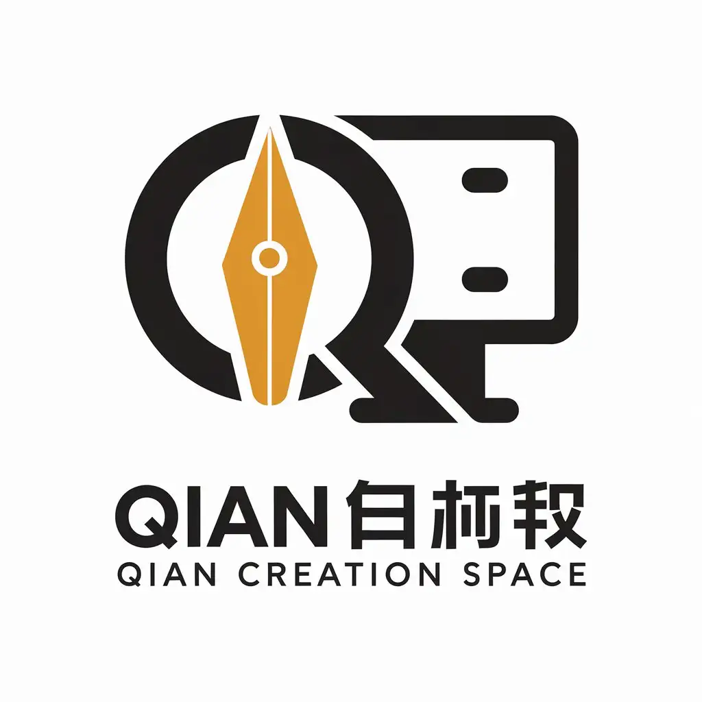 a vector logo design,with the text "Qian creation space", main symbol:pen, computer,Moderate,be used in Technology industry,clear background