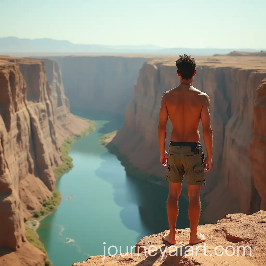 Shirtless-Young-Man-Standing-at-the-Edge-of-a-Wadi