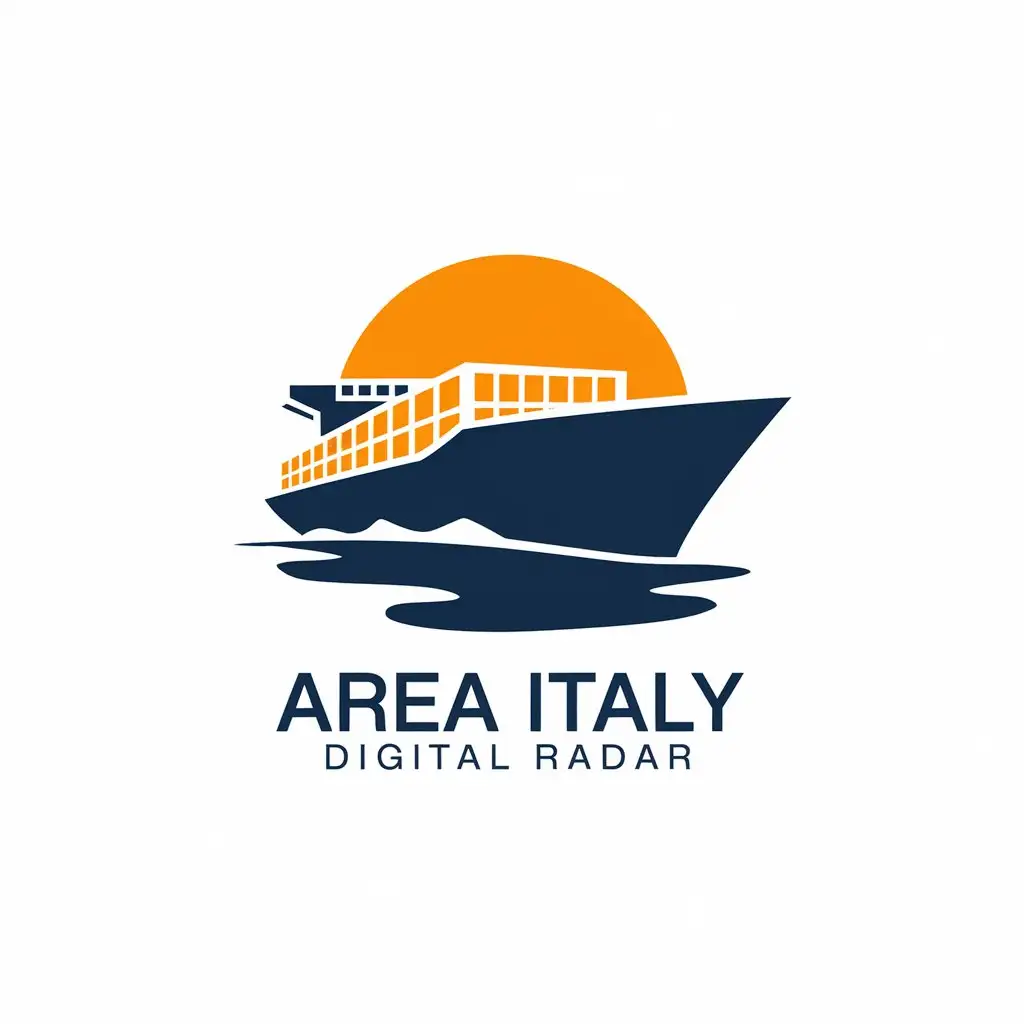 LOGO Design for Area Italy Digital Radar Modern Bright Fluo Colors with Navy Ship and Orange Container Symbolism