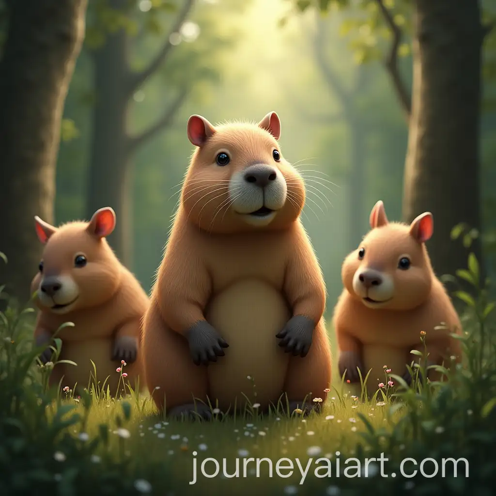 Capybara-Surrounded-by-Animal-Friends-in-a-Lush-Forest