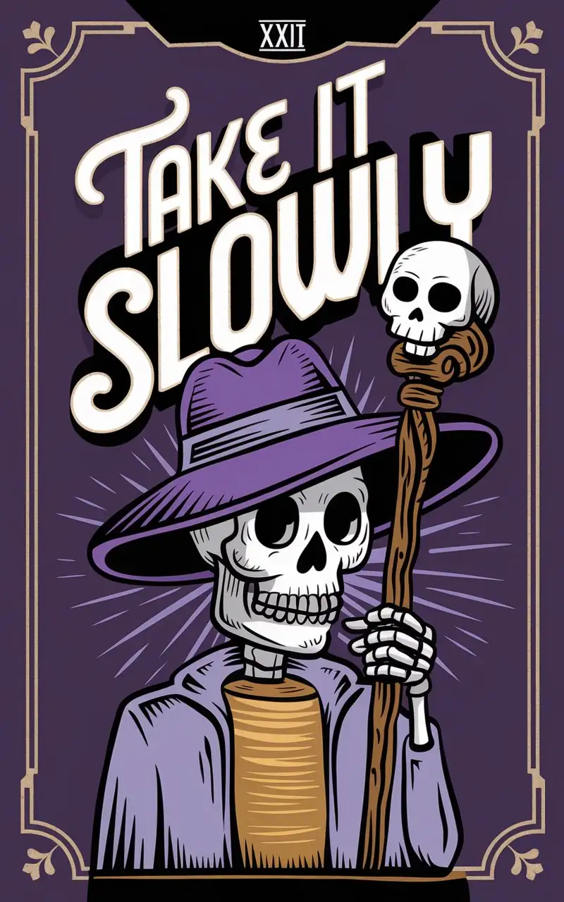 SkullThemed Tarot Oracle Card Take It Slowly in Typography