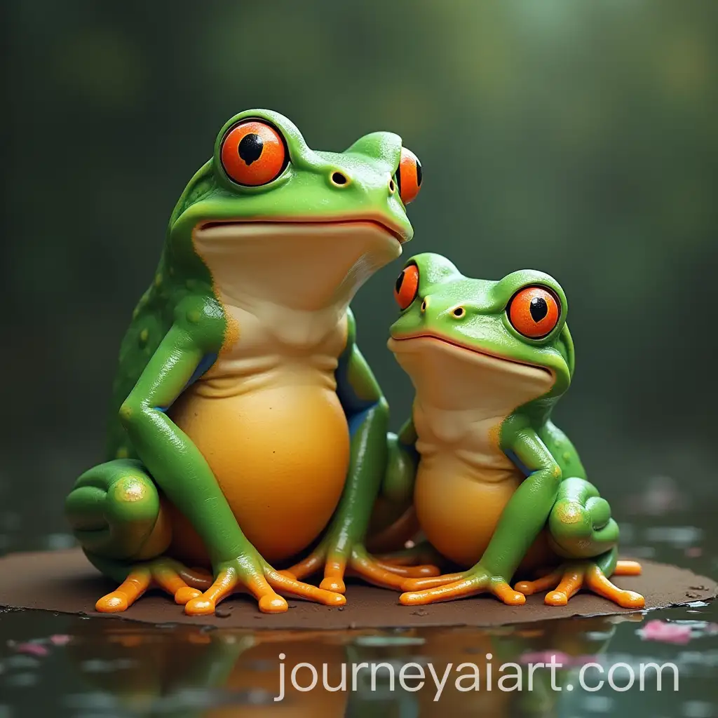 Frog-Family-Married-Frogs-with-Baby-Frogs-in-a-Natural-Pond-Setting