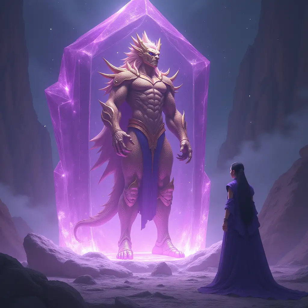 Lin Rui looked in the direction of her finger with a strange look in his eyes. Inside this giant purple crystal that was twenty feet high and as big as a hill, he saw a huge figure about seven feet tall. It was in human form, but covered with golden scales and had barbs on its joints, looking extremely majestic and domineering. ——That is what Tianji Star calls a ‘dragon’, and the Earth Federation calls it a ‘colonial war dragon’. Only when one’s cultivation reaches the sixth level and enters the state of dragon transformation, can one possess a ‘dragon’.