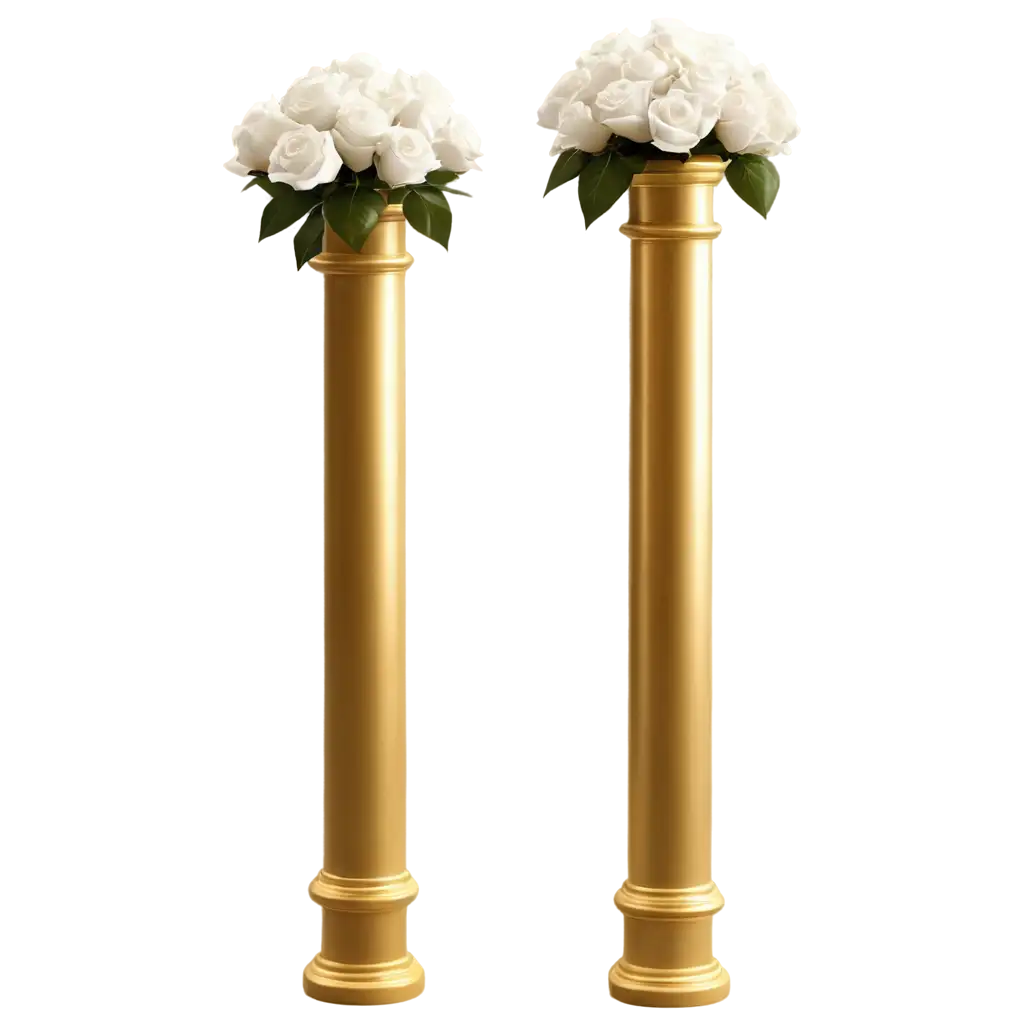 Realistic-3D-Design-of-Gold-and-White-Columns-with-White-Roses-High-Definition-PNG-Image