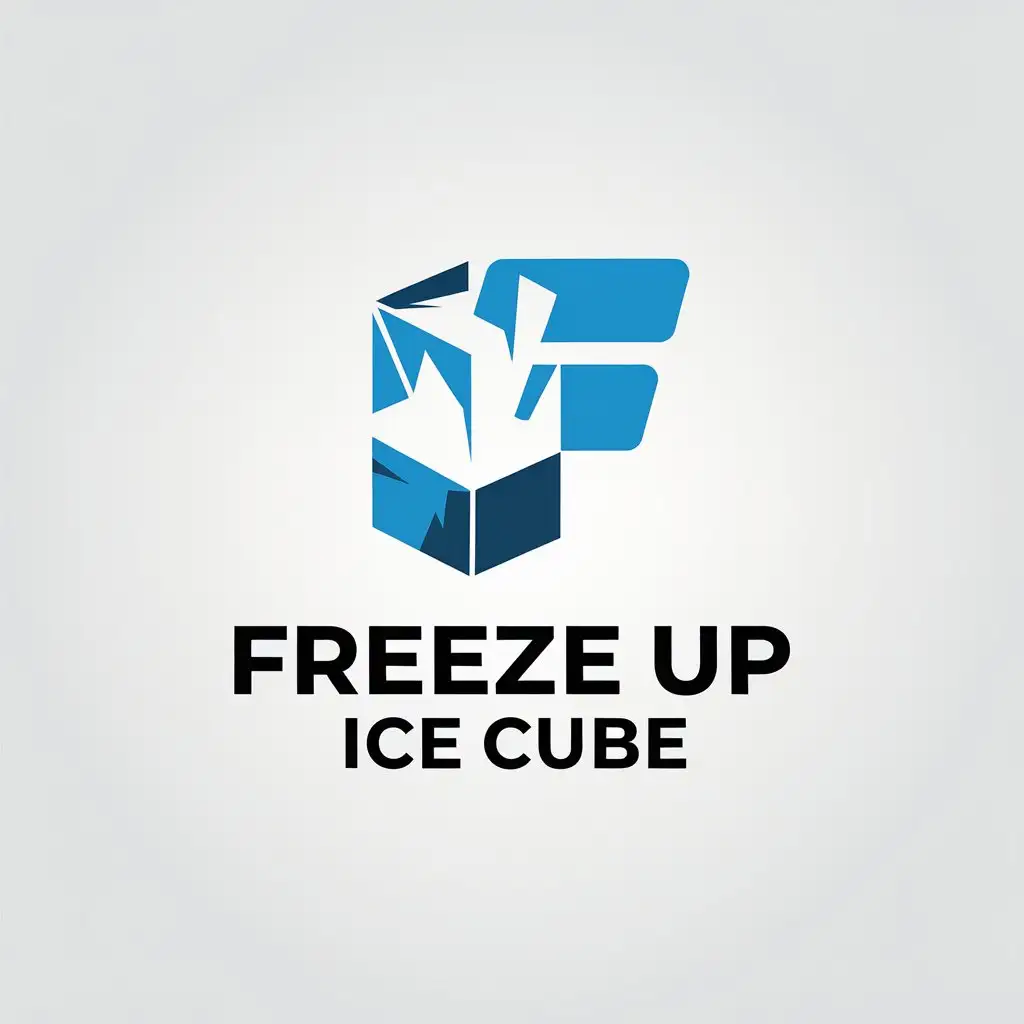 LOGO Design for Freeze Up Ice Cube Minimalistic F with Ice Inside on Clear Background