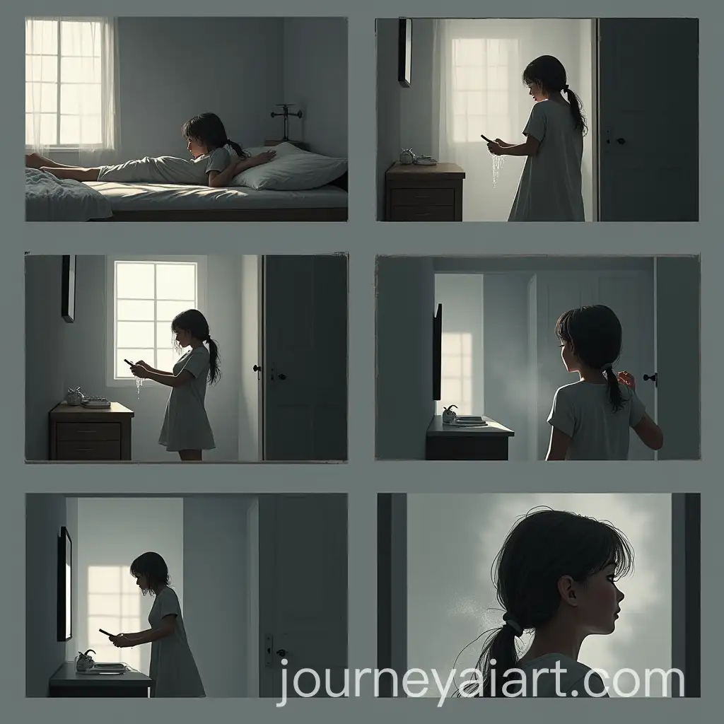 Girl-in-Gray-Bedroom-Experiencing-Morning-Routine-in-a-Cold-Static-Setting