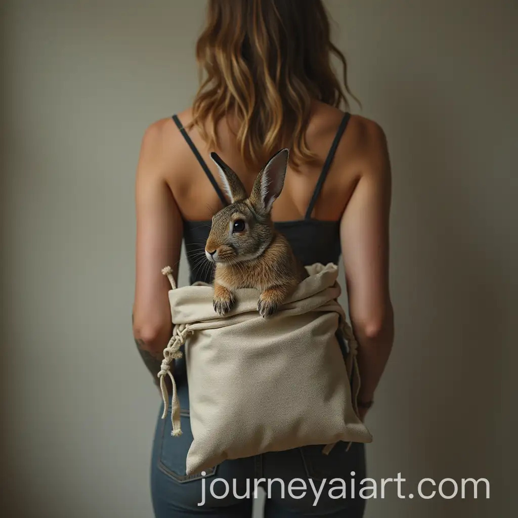 Woman-Holding-a-Grumpy-Wild-Rabbit-in-a-Sack-from-the-Back