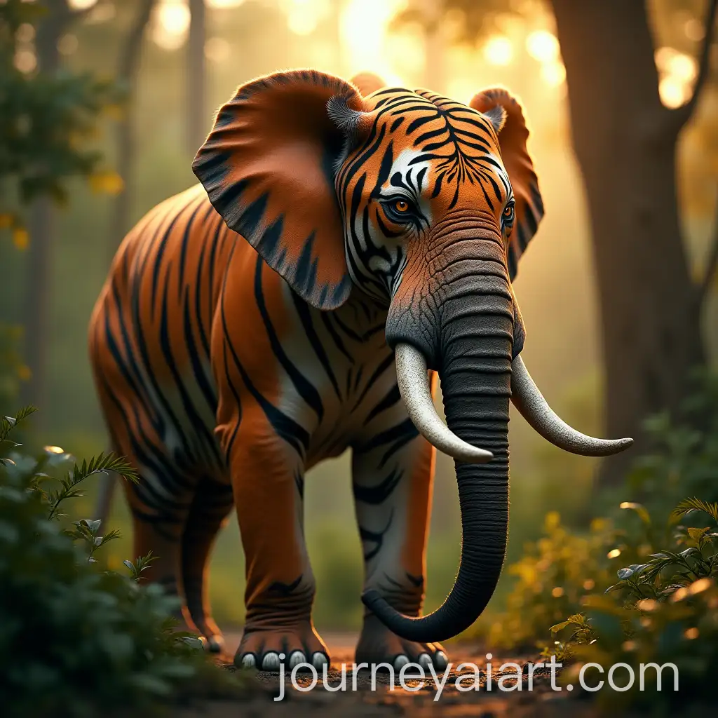Photorealistic-Hybrid-ofAI-Image-Prompt-Expansion-a-Tiger-and-Elephant-in-a-Jungle-at-Golden-Hour