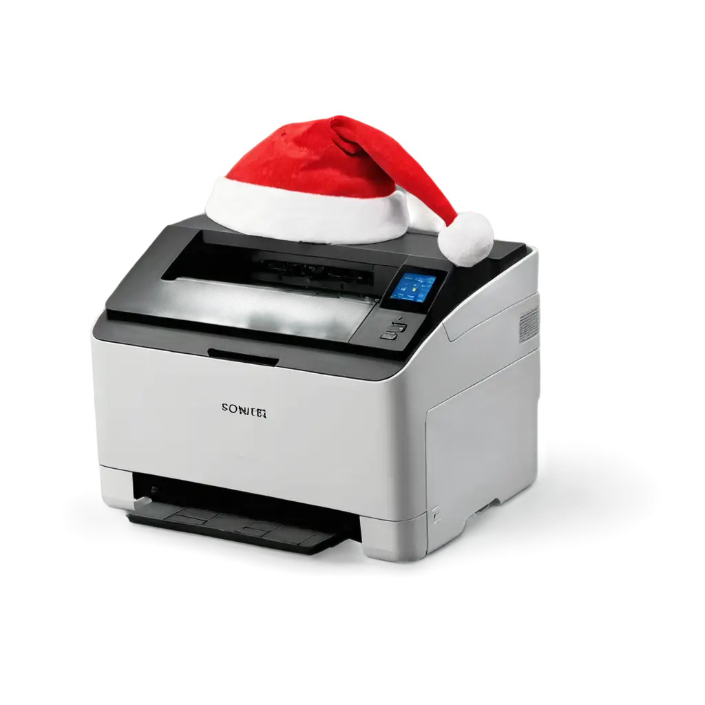 Printer-Wearing-a-Santa-Claus-Hat-PNG-Perfect-for-Holiday-Designs-and-Festive-Graphics