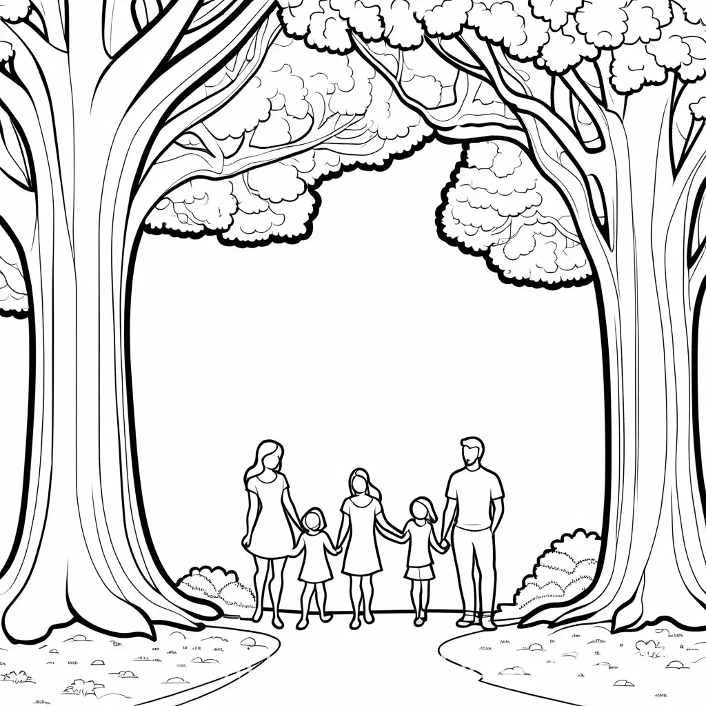 Family-Under-Giant-Trees-Coloring-Page-for-Children