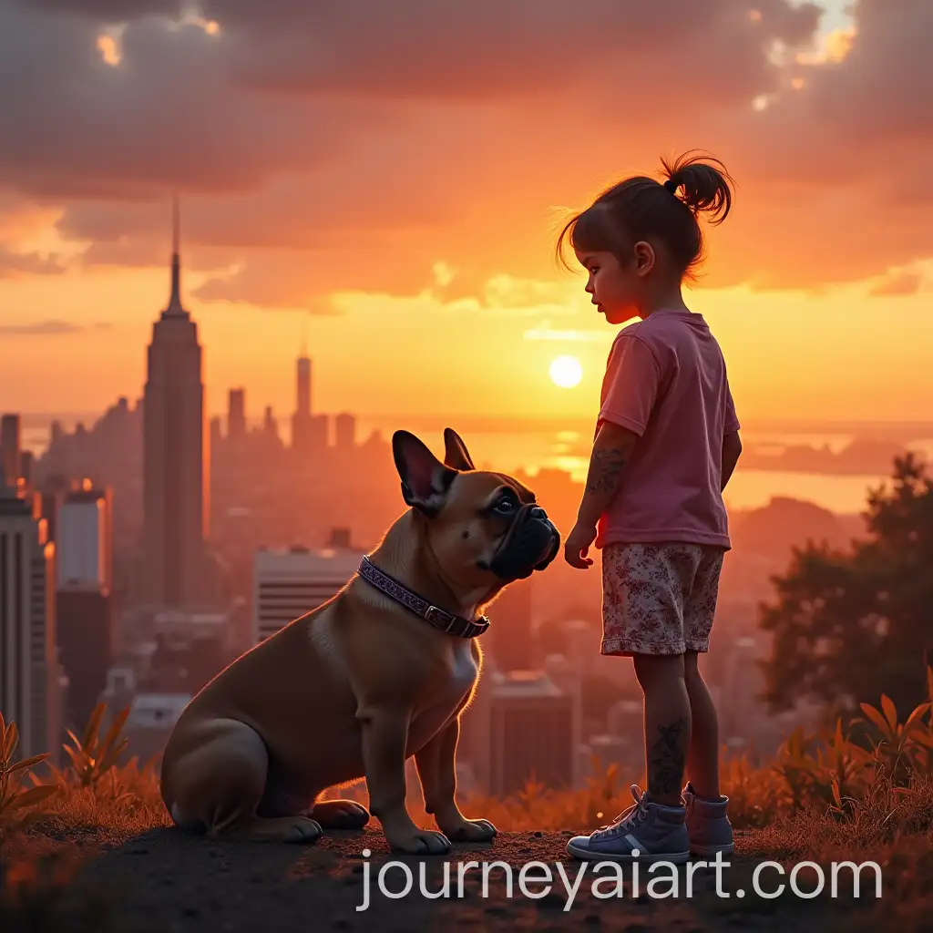 Tawny-French-Bulldog-and-Tattooed-Girl-Against-a-Sunset-SkylineAI-Art-Prompt-Expansion
