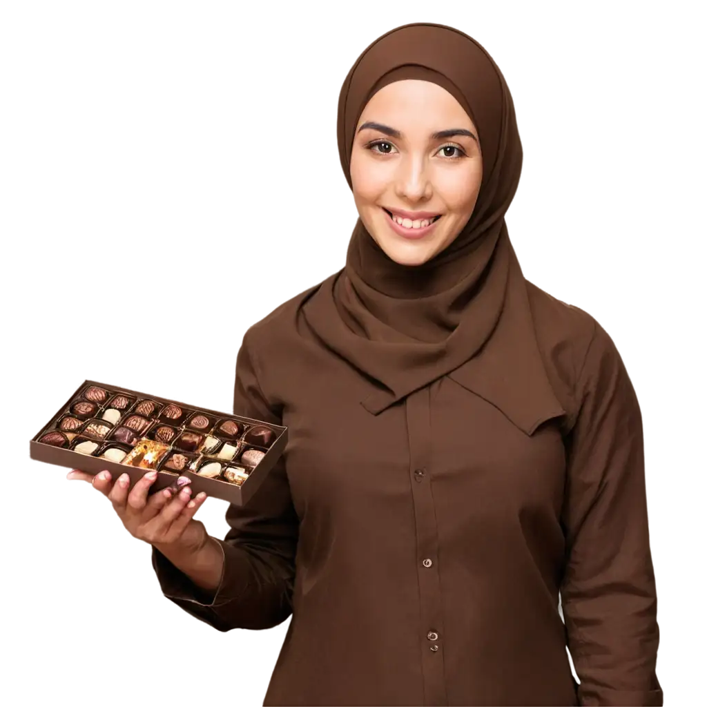 Happy-Female-in-Hijab-Handcrafting-Chocolates-PNG-Image-HighQuality-for-Versatile-Use