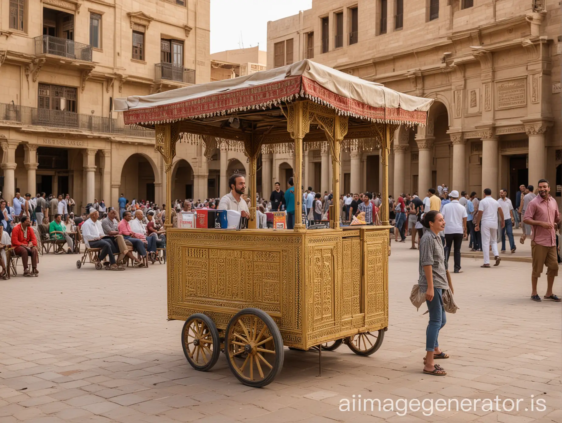 Joyful-Scene-in-Egyptian-Square-with-Dance-Floor-Kiosk-and-Traditional-Fava-Bean-Cart
