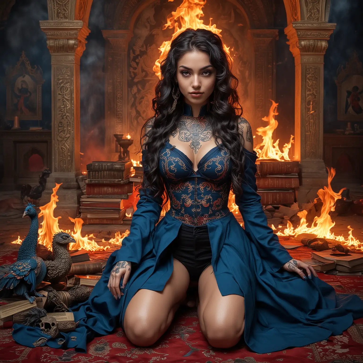 Beautiful Adolescent Empress Goddesses as Alien Vampire Sorceresses Surrounded by Fire and Dragons