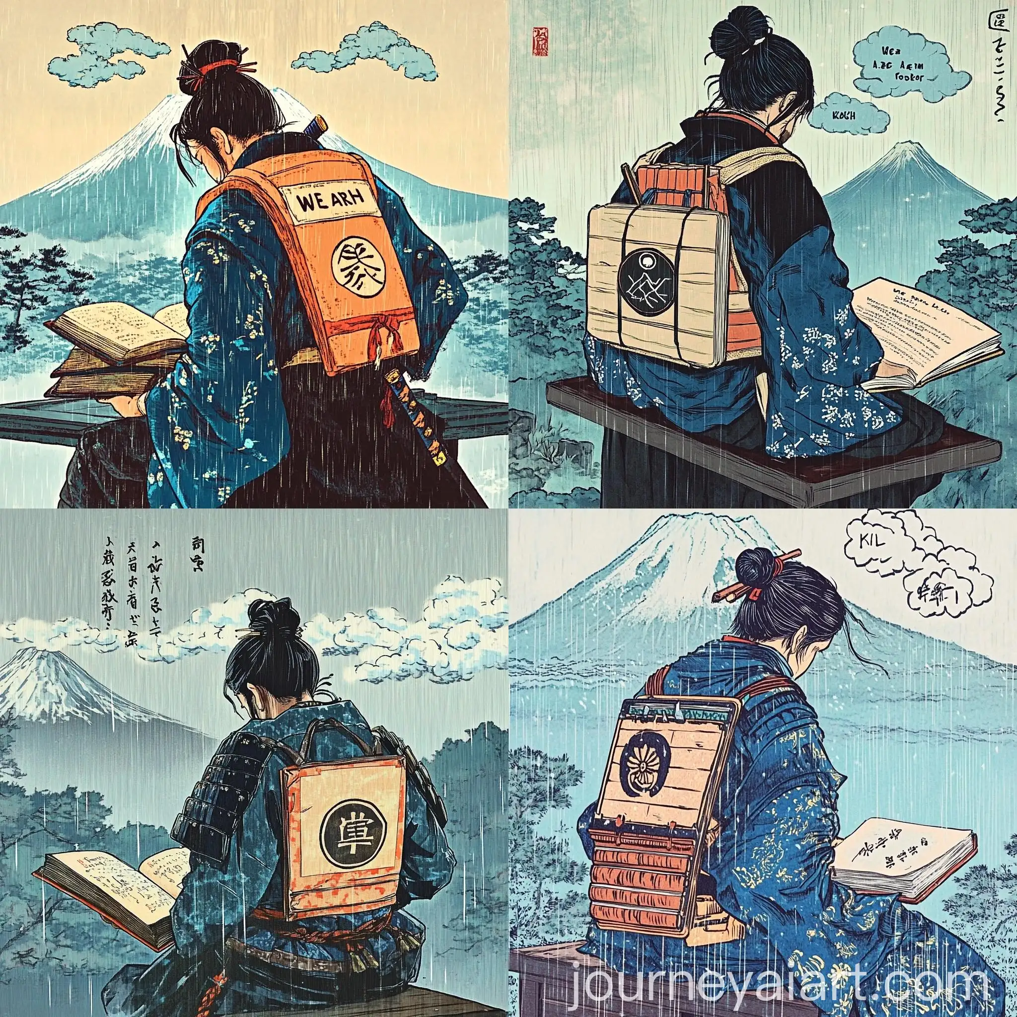 Samurai-with-Backpack-and-Ruler-Facing-Mountain-We-are-intelligent-people-in-Clouds