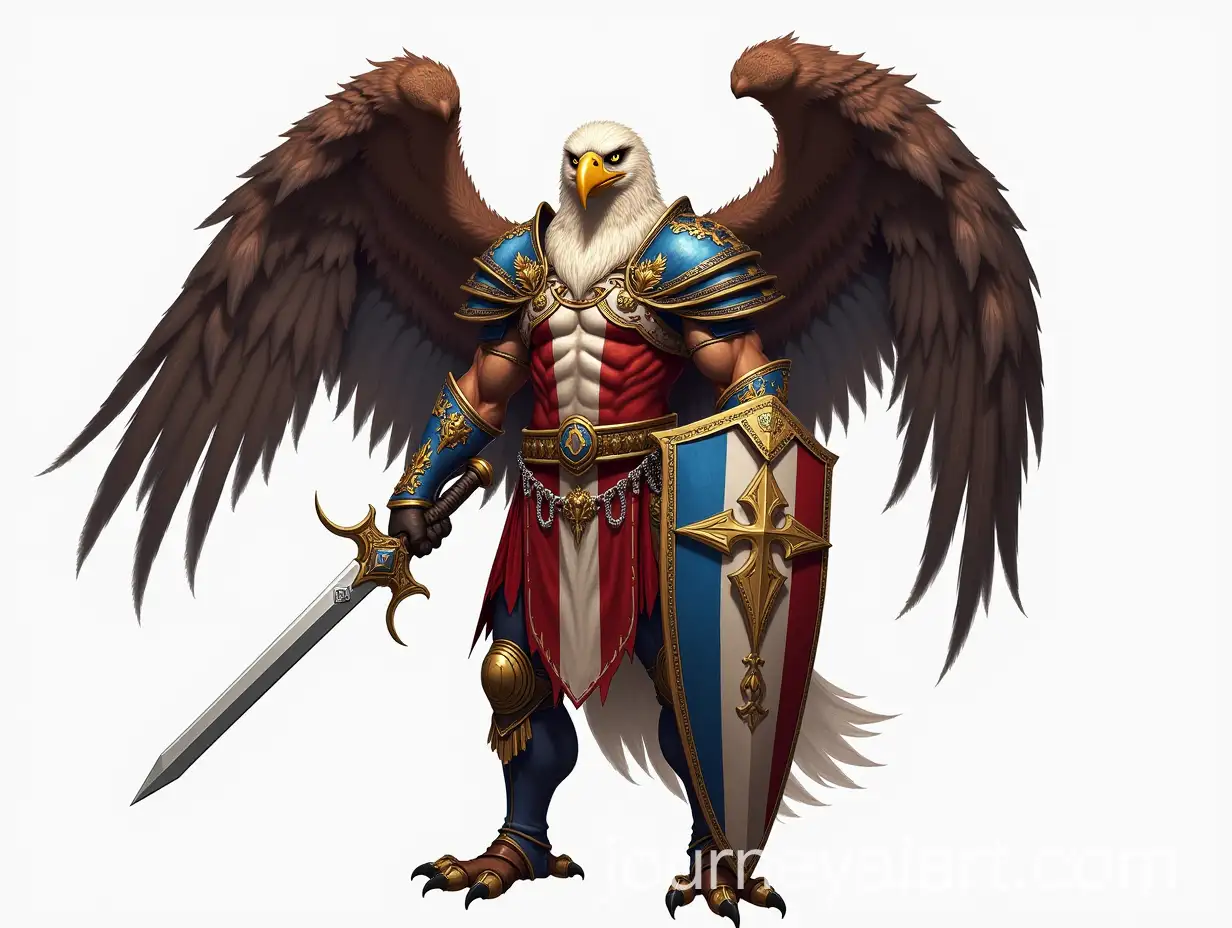 EagleWinged-Warrior-in-Red-White-and-Blue-Armor-Holding-Sword-and-Shield
