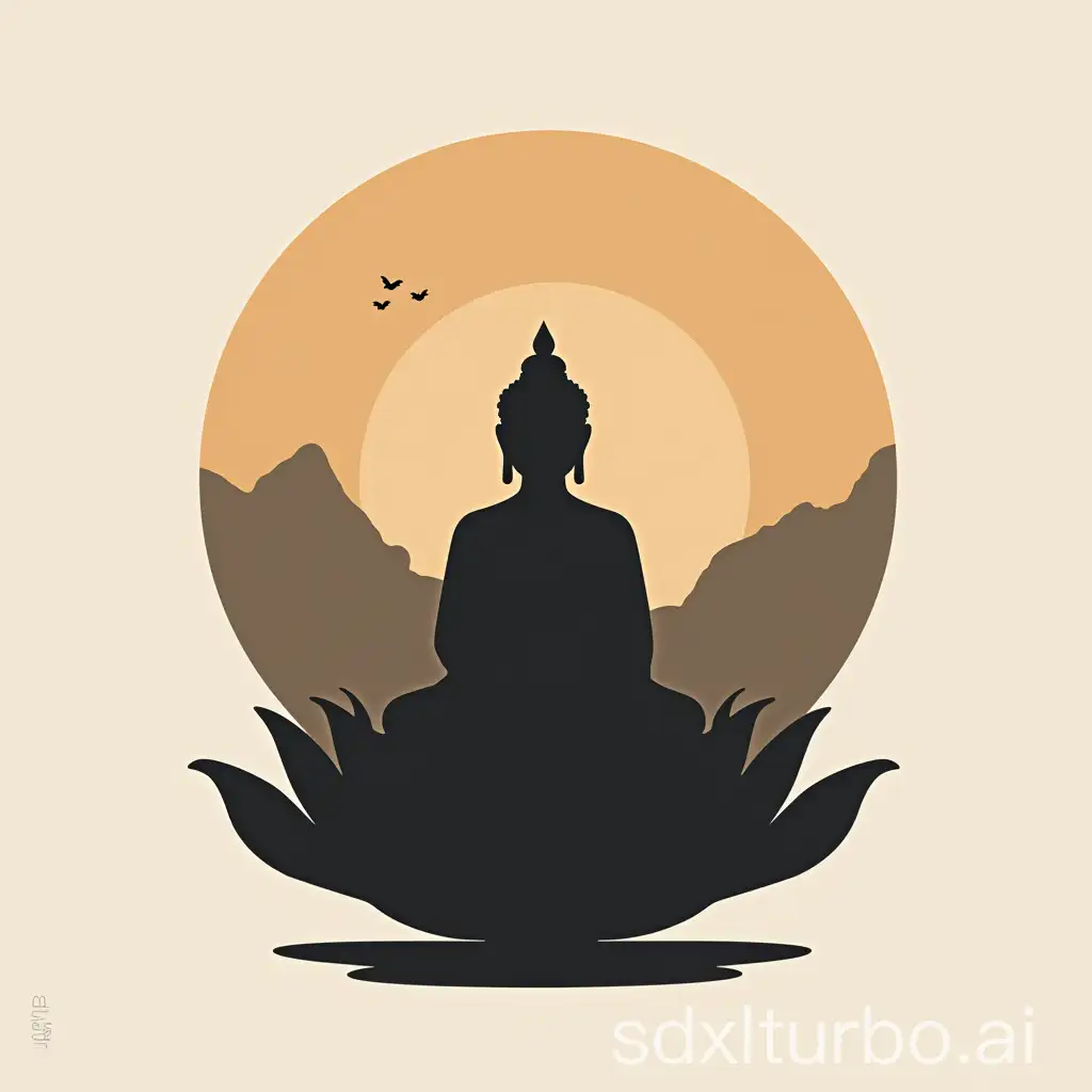 Design a logo for a ceramic brand with lotus and Buddha statue elements, make it abstract and could be in silhouette effect