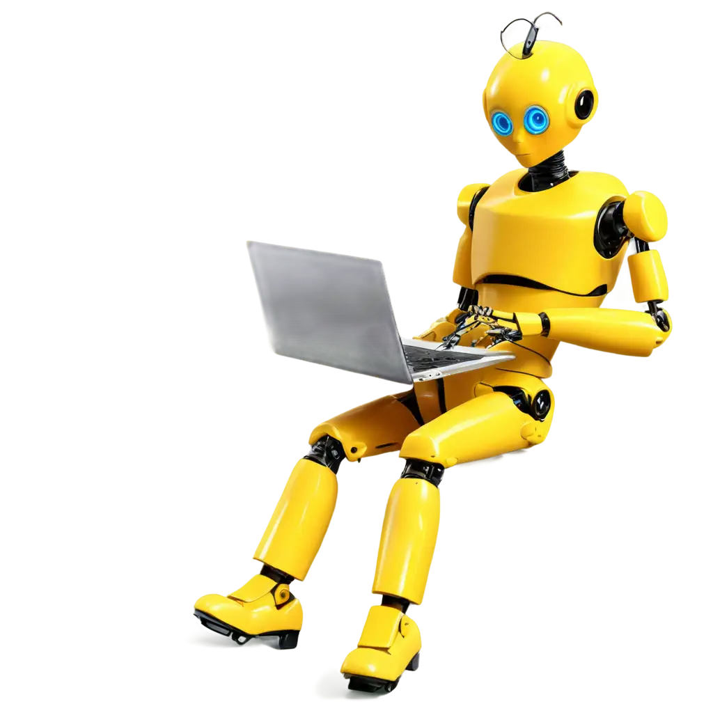 HighQuality-Yellow-Working-Robot-with-Laptop-PNG-Image-for-Creative-Projects