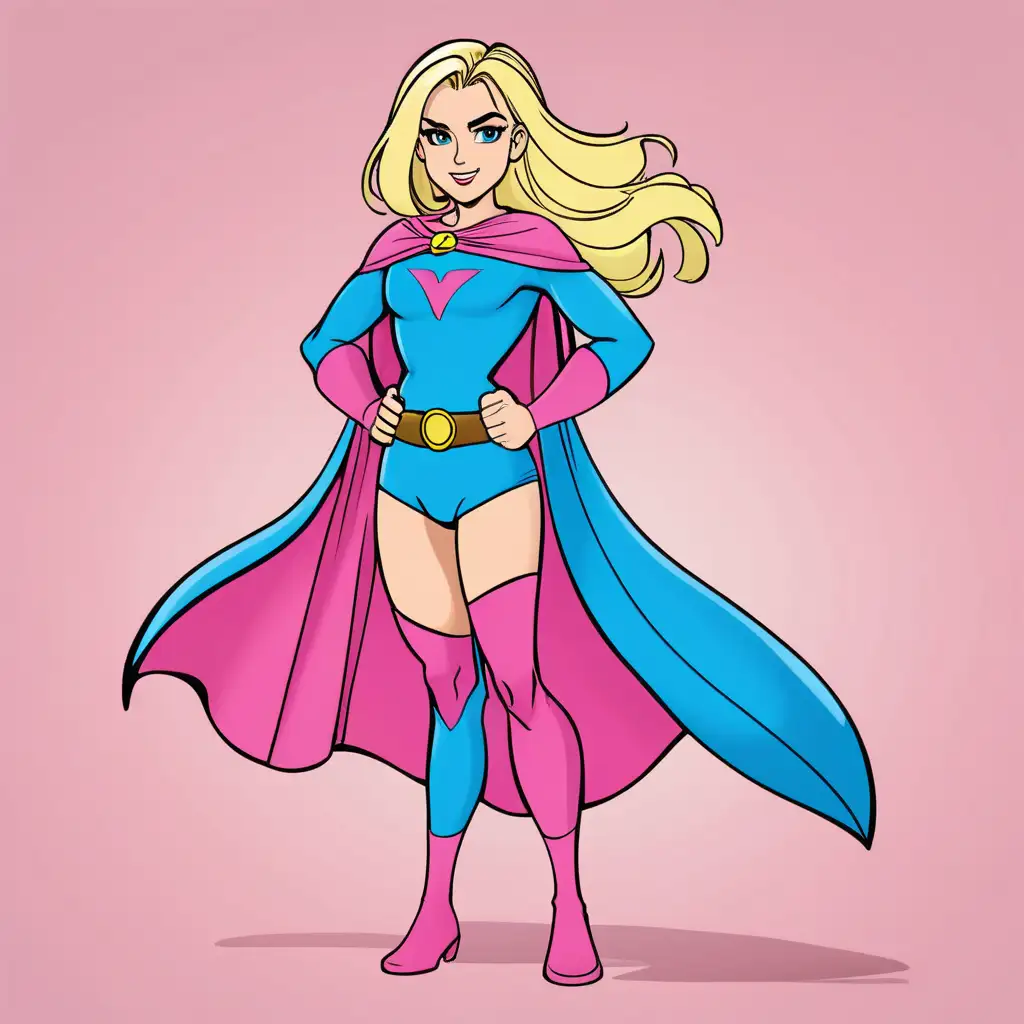 Cartoon Heroine in Pink and Blue Attire