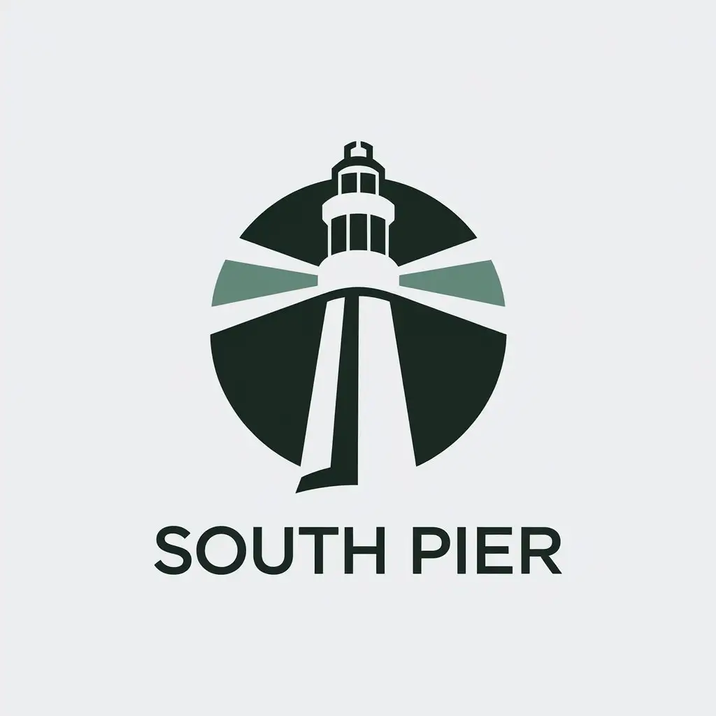 LOGO Design for South Pier Minimalistic White Green Lighthouse for Travel Industry