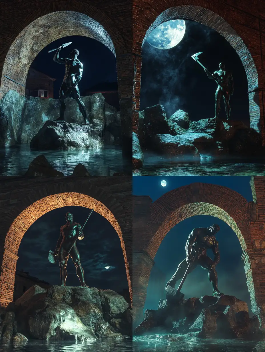 Dark-Fantasy-Night-Scene-of-Monumento-al-Cavatore-in-Catanzaro-Italy