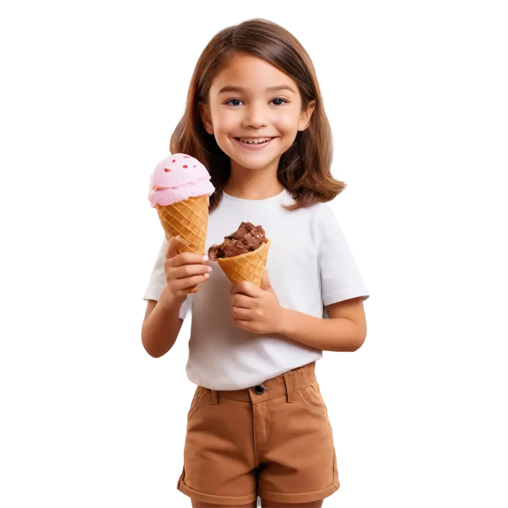 Realistic-PNG-Image-of-Happy-Little-Girl-with-Triangleshaped-Ice-Cream-Cone