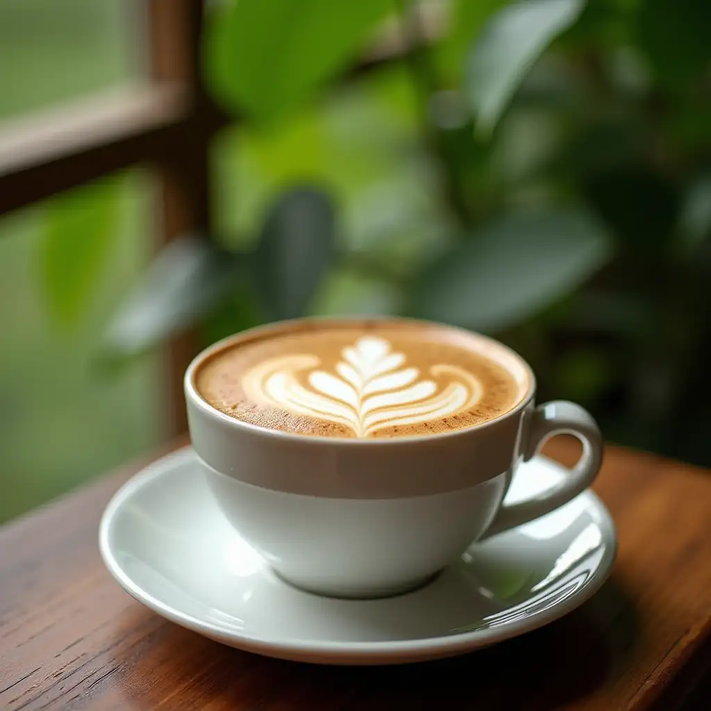 A beautiful Capuccino in a nice place, where greenery is