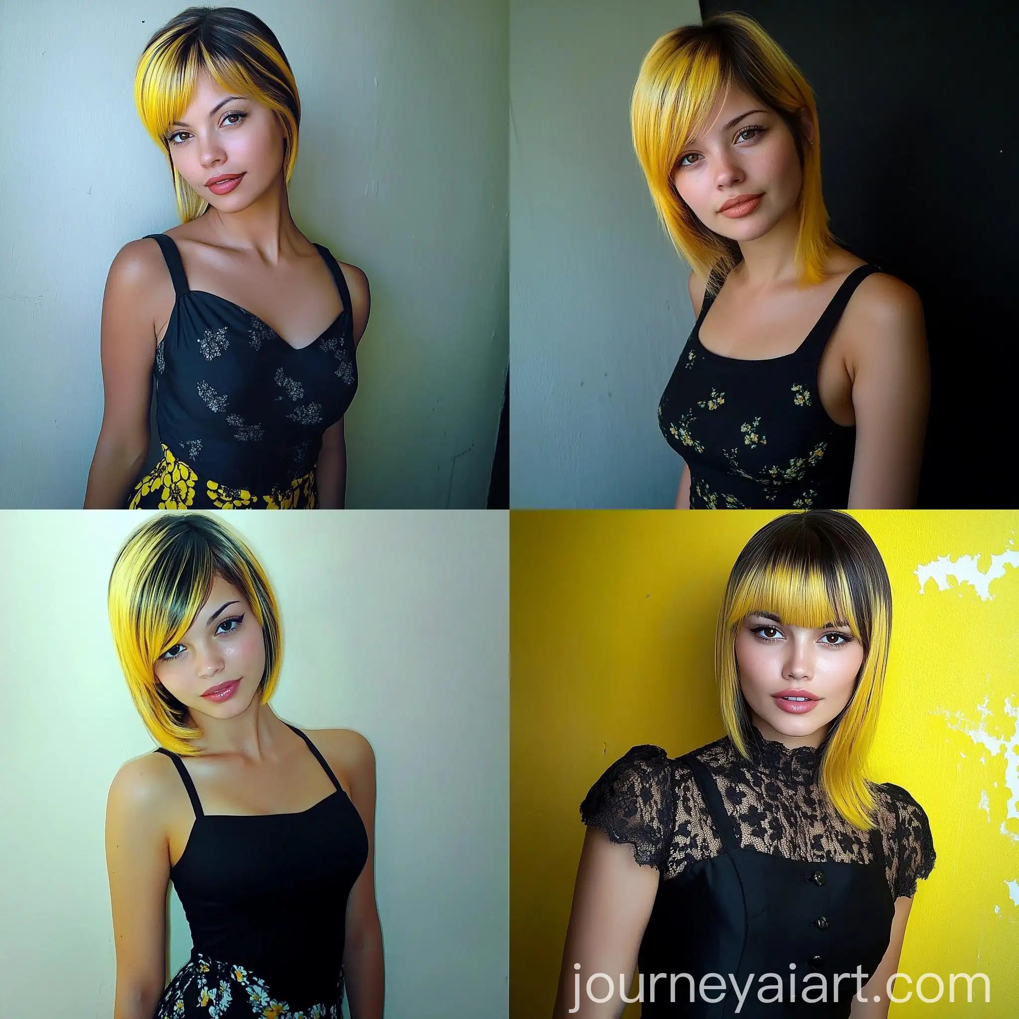 Confident-Woman-in-Short-Black-Dress-with-Short-Yellow-Hair