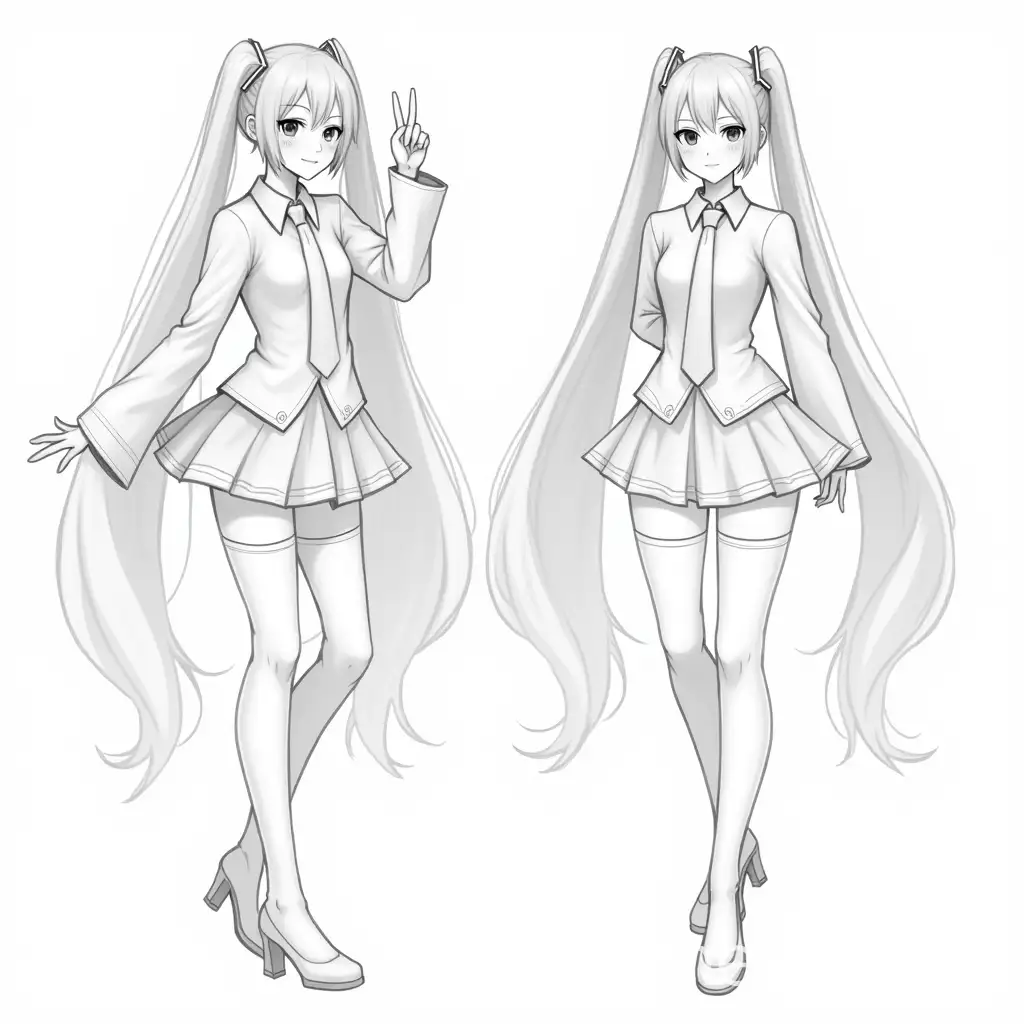 Hatsune-Miku-TPose-Sketch-from-Four-Angles