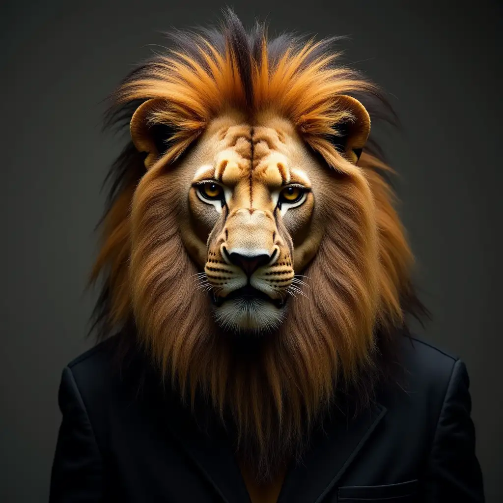 a lion wearing a human mask