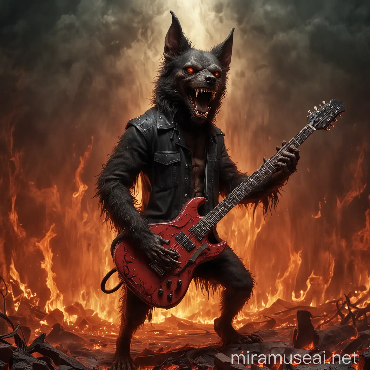 Hell Hound Playing Guitar in Hell