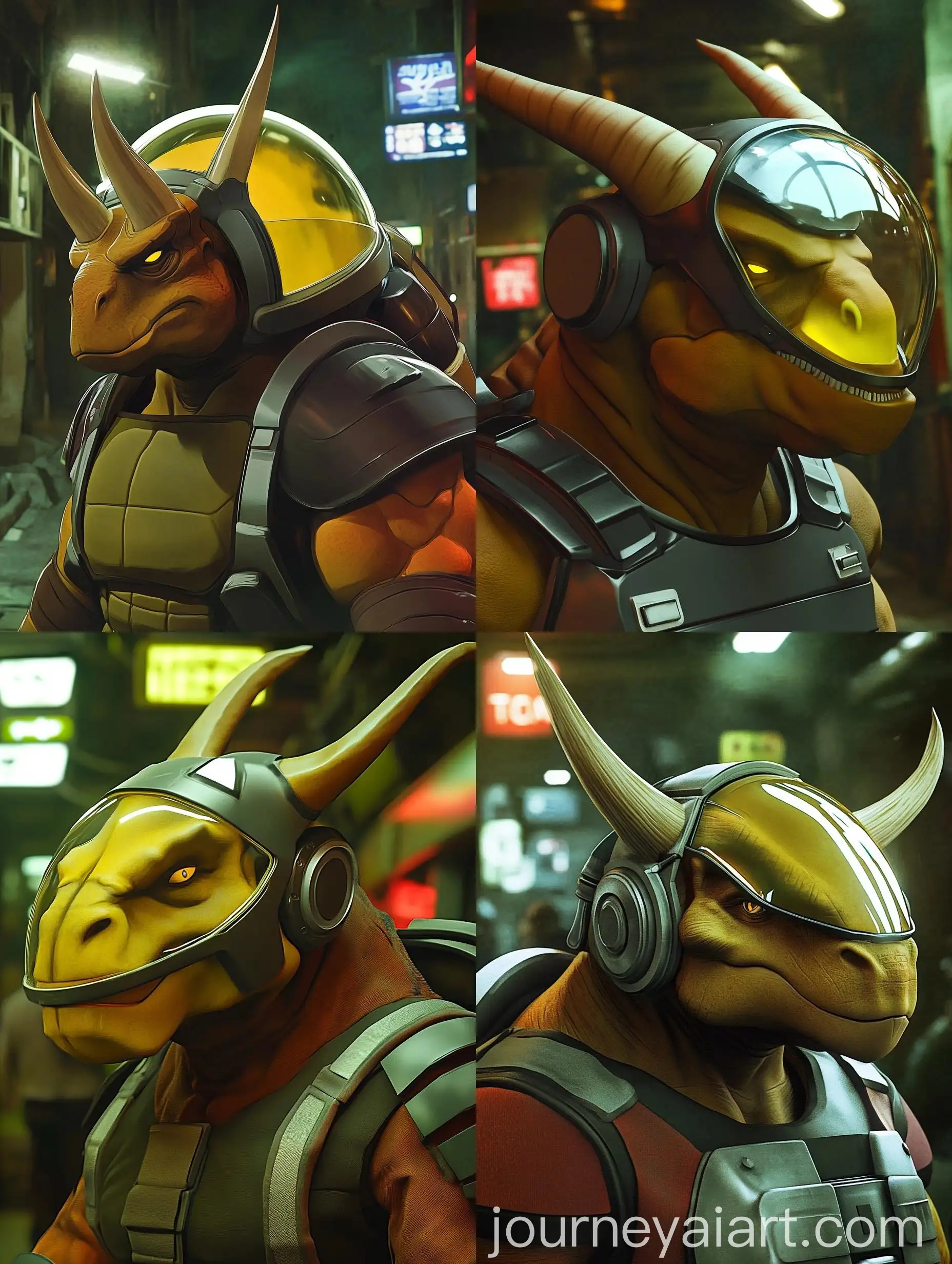 Muscular-Dinosaur-Triceratops-Alien-in-Night-Alley