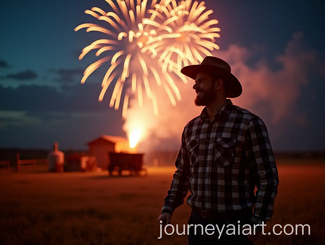 Happy-Country-Man-Enjoying-New-Year-Fireworks-on-His-Farm