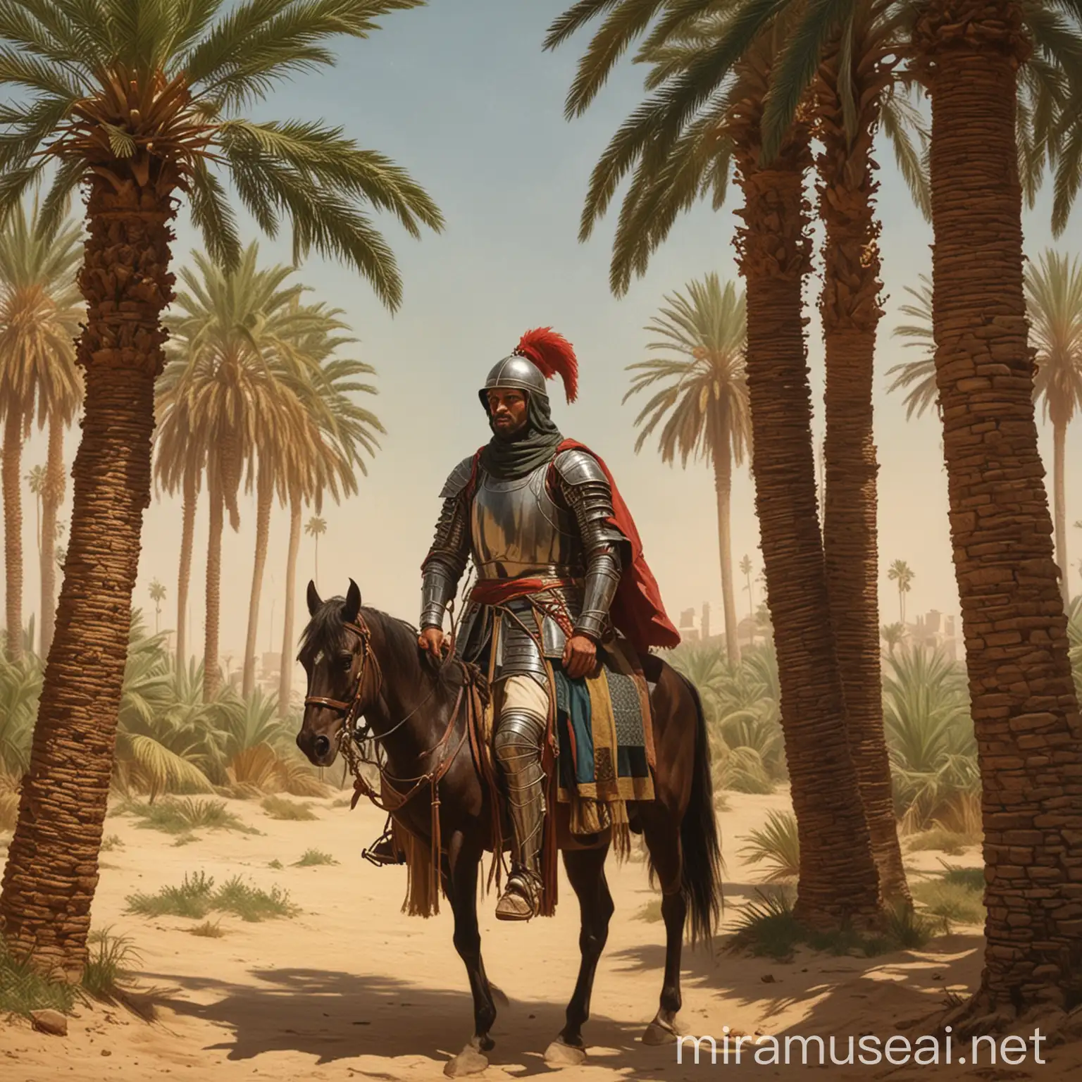 Arabic Knight with Palm Trees in Background