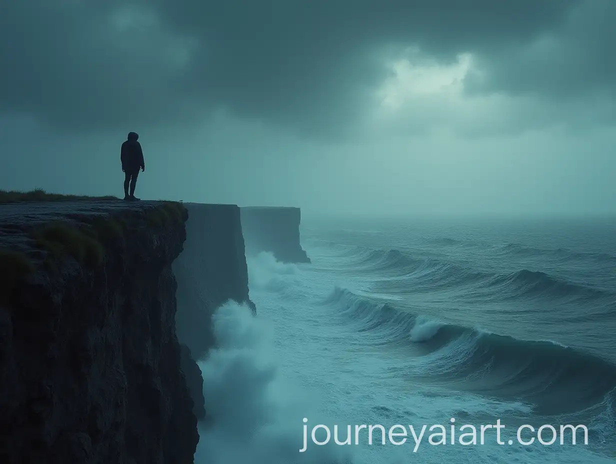 Solitary-Figure-Gazing-at-Stormy-Cliffside-with-Turbulent-Waves