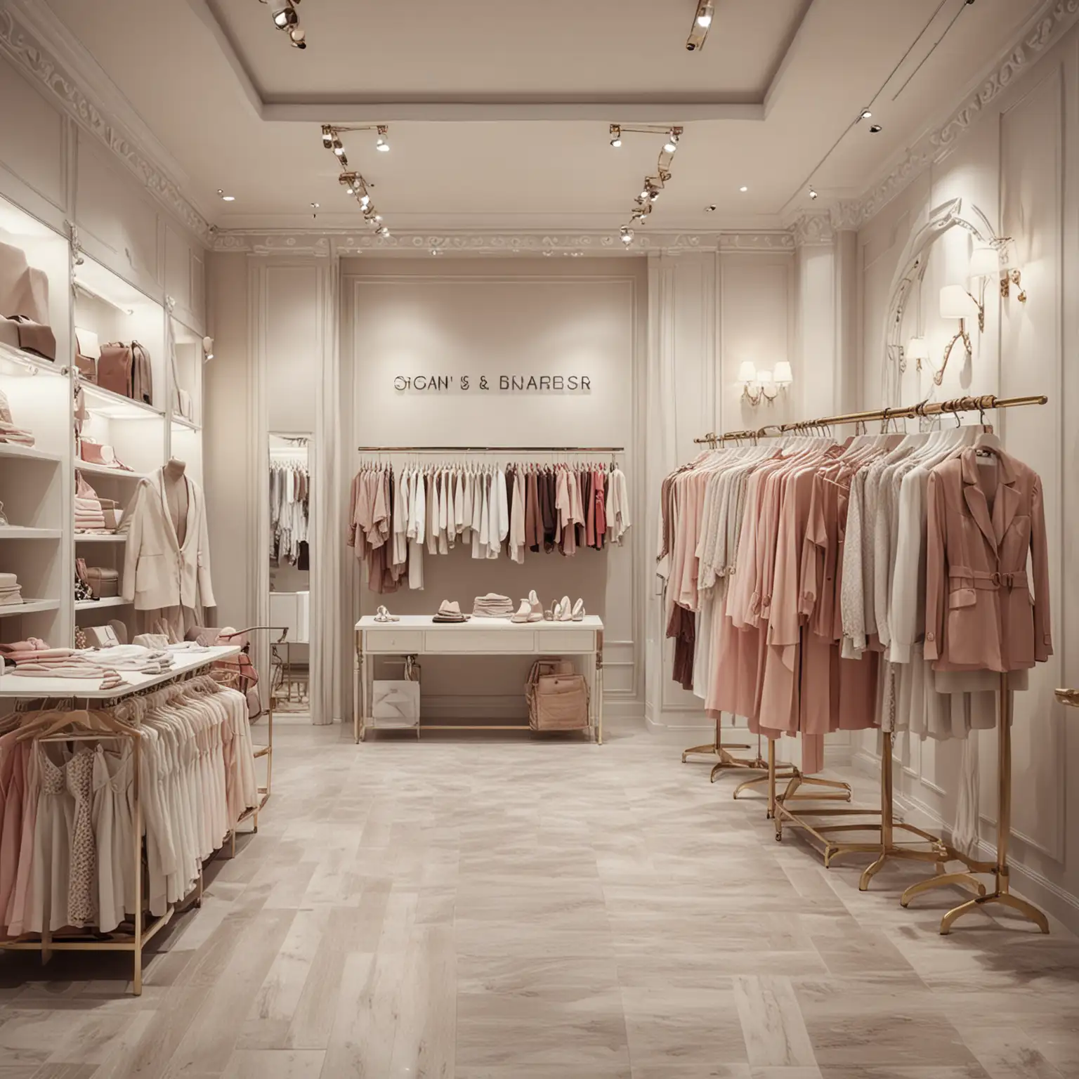Luxury Female Boutique Interior with Fashionable Clothing