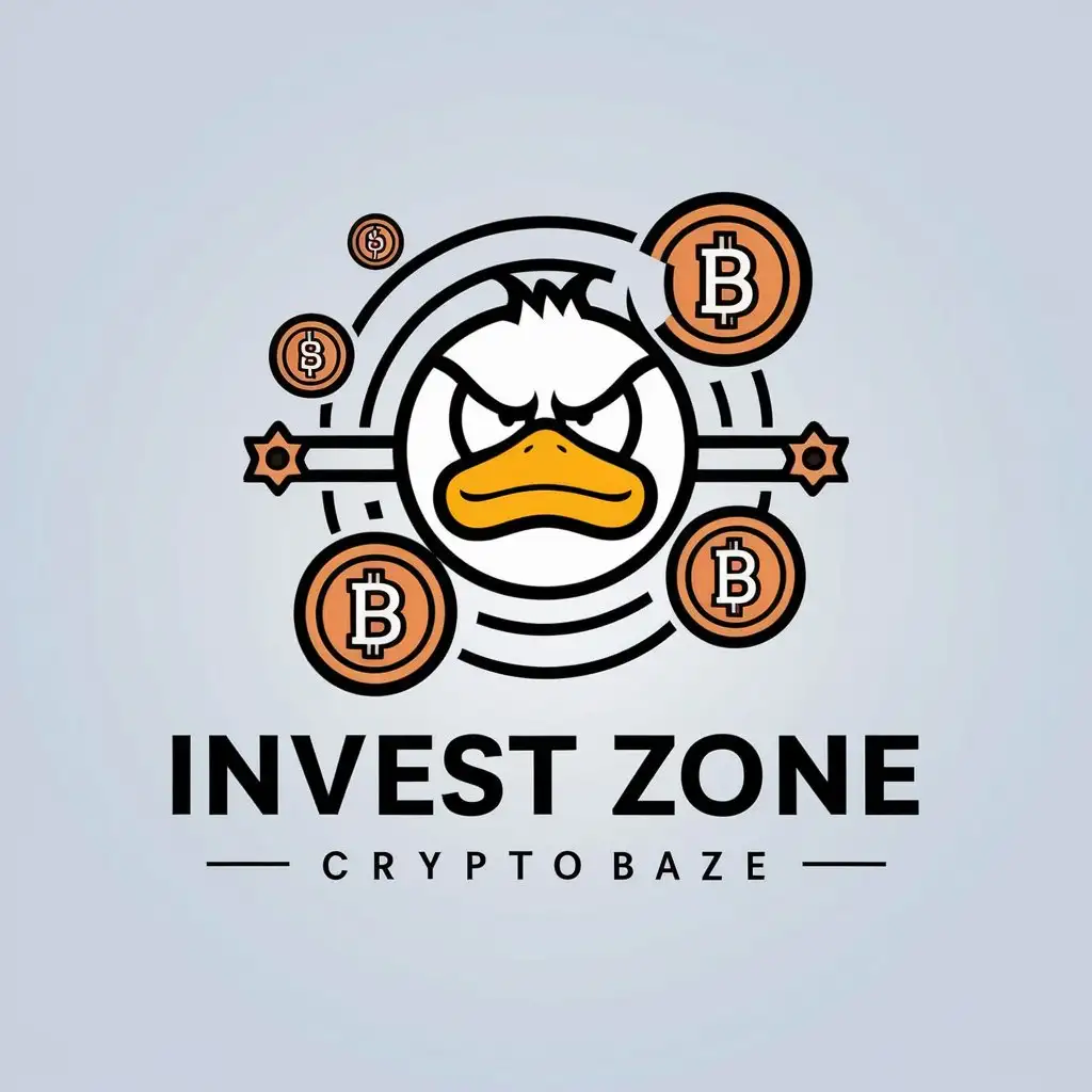 a vector logo design,with the text "Invest zone", main symbol:Angry Duck, crypto token,complex,be used in Finance industry,clear background