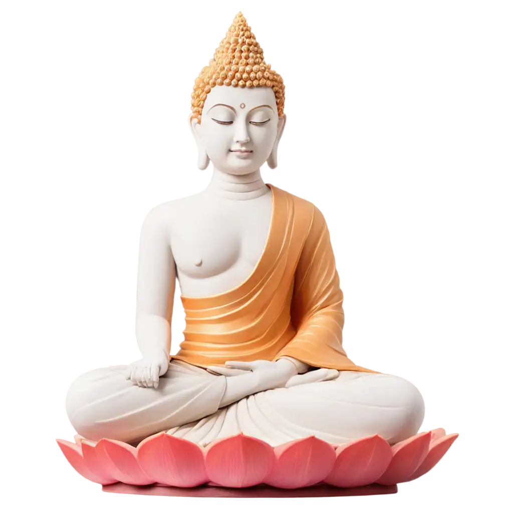 Stunning-White-and-Orange-Buddha-Statue-PNG-on-Pink-Lotus-Elevate-Your-Art-and-Design