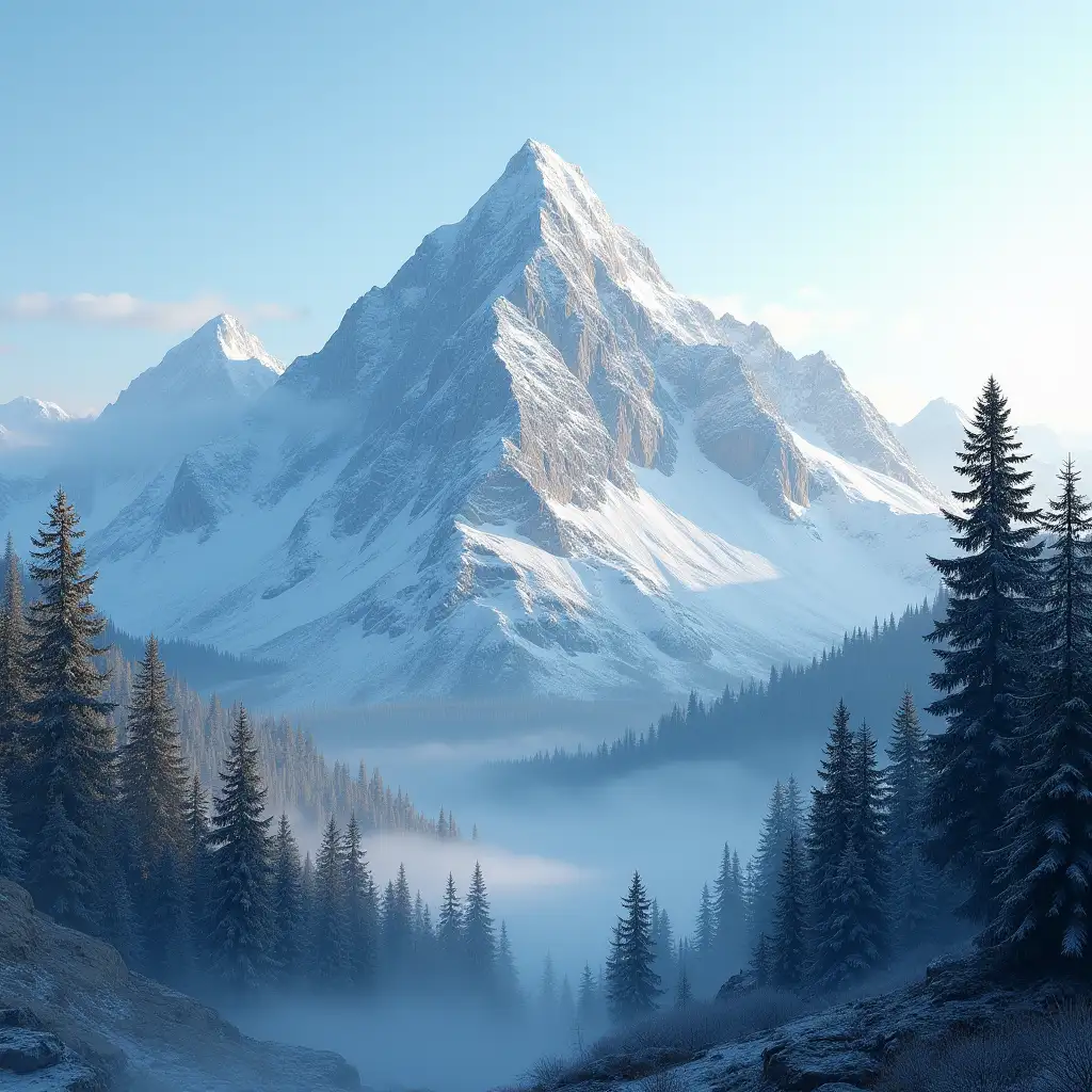 Mountain with snow and trees