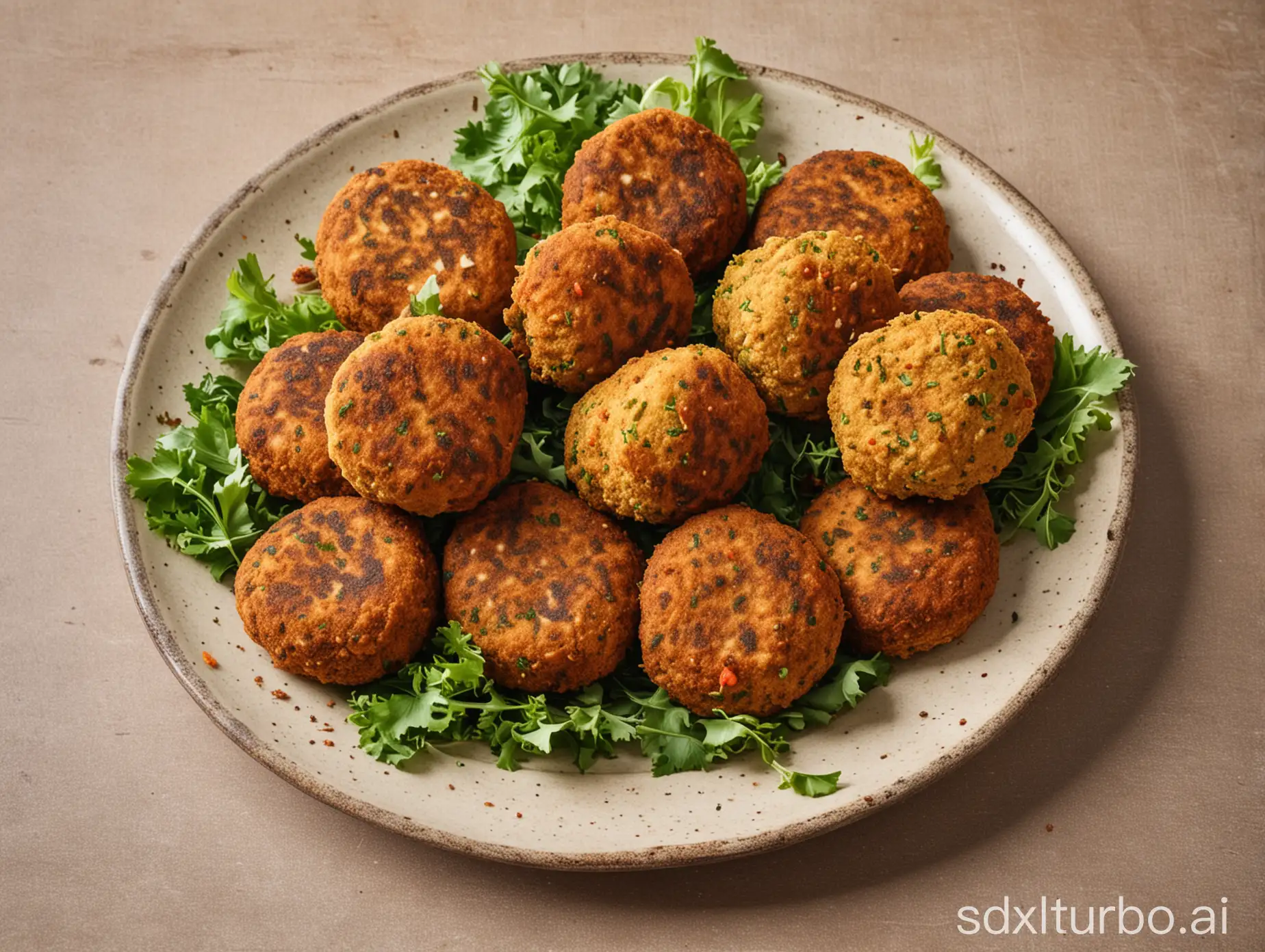 Plate-of-Freshly-Made-Falafels-on-Wooden-Table