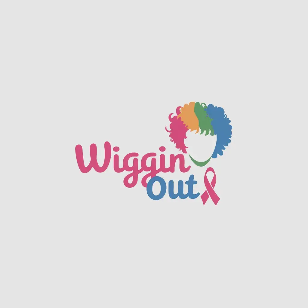 LOGO Design for Wiggin Out Curly Wig Cancer Ribbon Rainbow Minimalistic Fun Theme for Beauty Spa