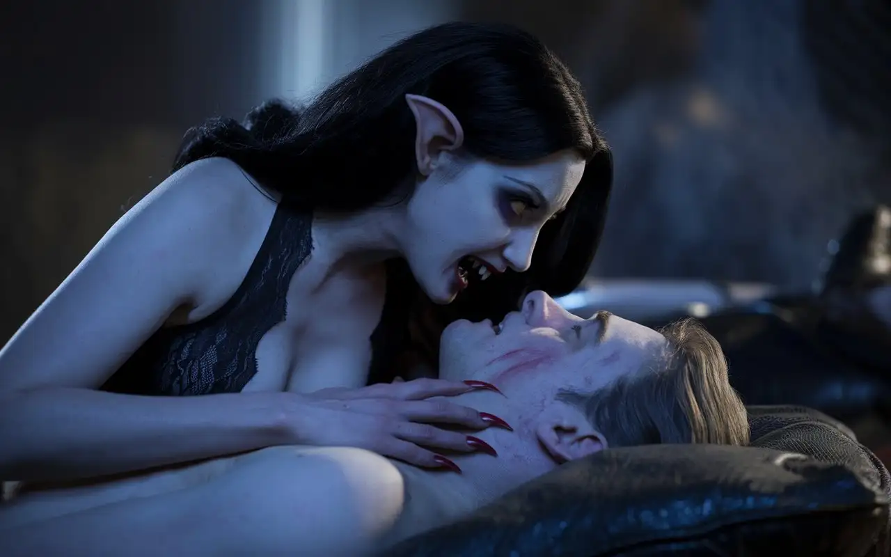 Vampire-Woman-Embracing-Vulnerable-Man-in-Dark-Fantasy-Horror-Scene