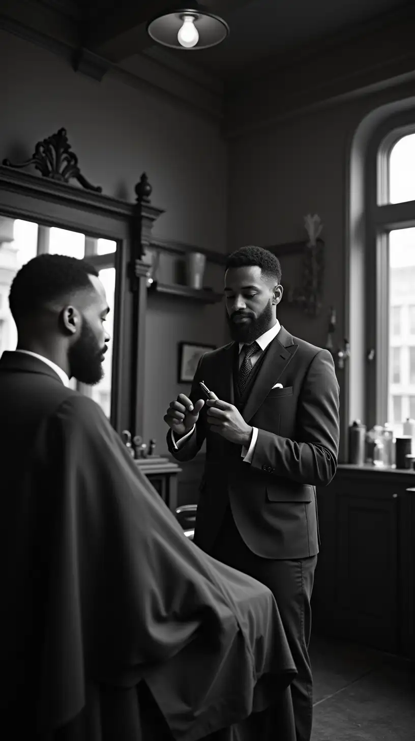 Vintage Barber Shop with Handsome Black Men in Black and White