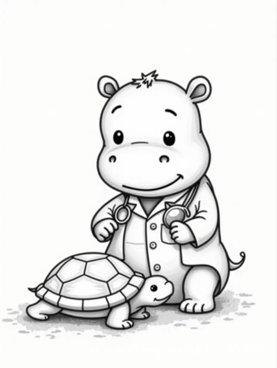 Baby-Hippo-and-Doctor-Turtle-Coloring-Image-for-Kids