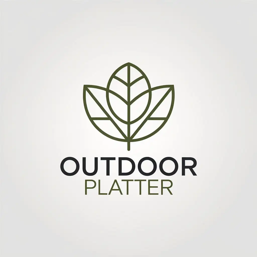 a vector logo design,with the text "Outdoor platter", main symbol:leaf,Minimalistic,be used in Travel industry,clear background