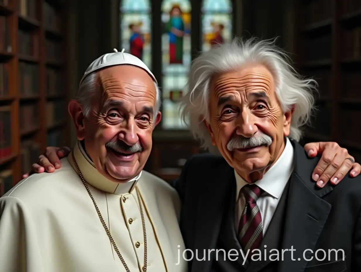 Renowned-Leaders-Pope-Francis-and-Albert-Einstein-in-a-Historic-Library-Encounter