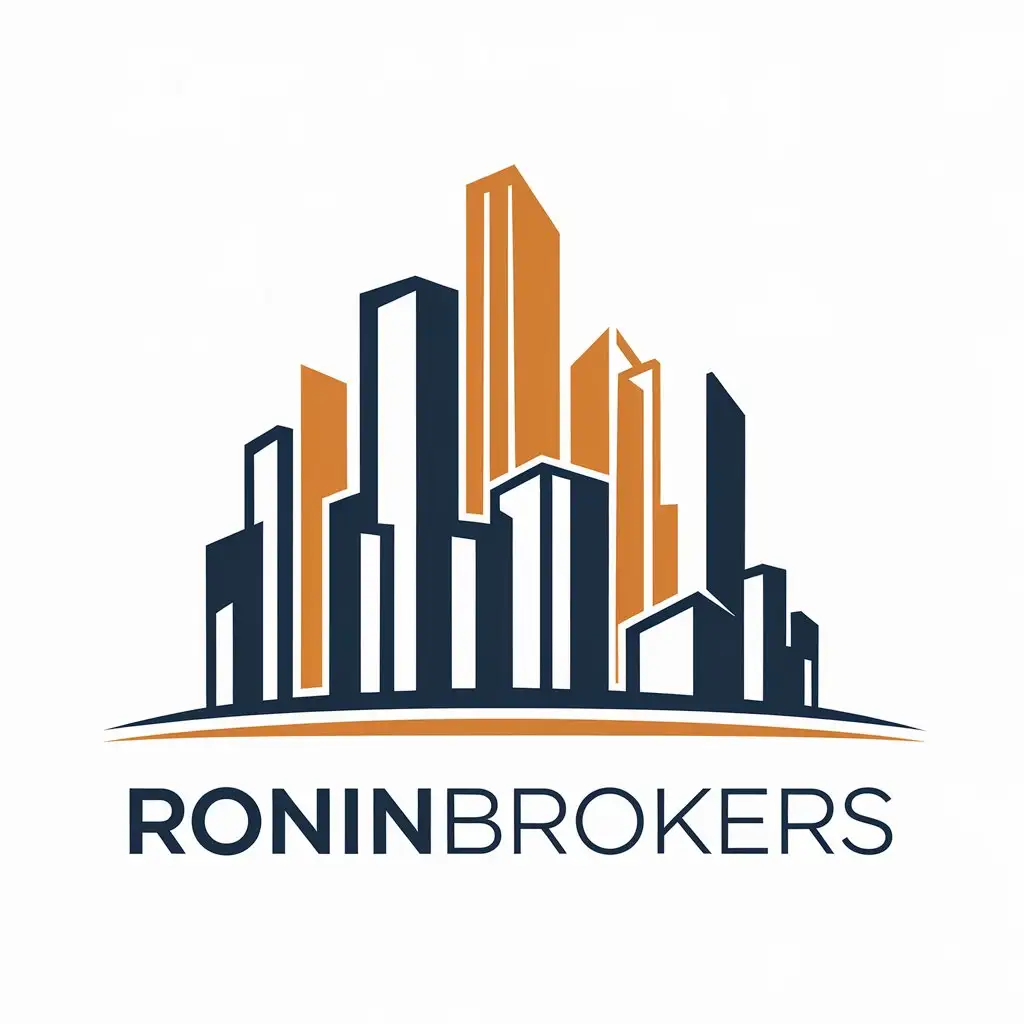 a vector logo design,with the text "RoninBrokers", main symbol:skyscrapers City,complex,be used in Real Estate industry,clear background